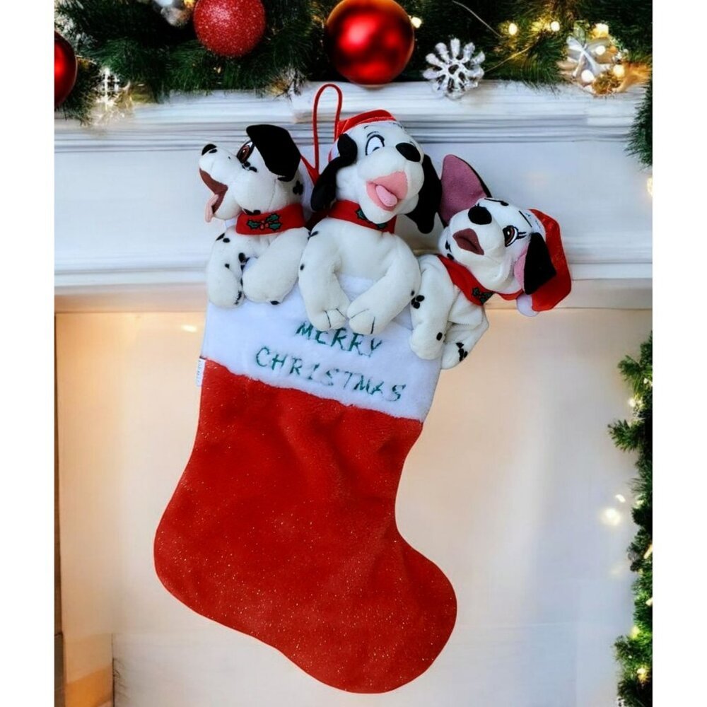 Disney 101 Dalmatians Christmas Stocking Plush Puppies 18.5" Lucky Domino Jewel